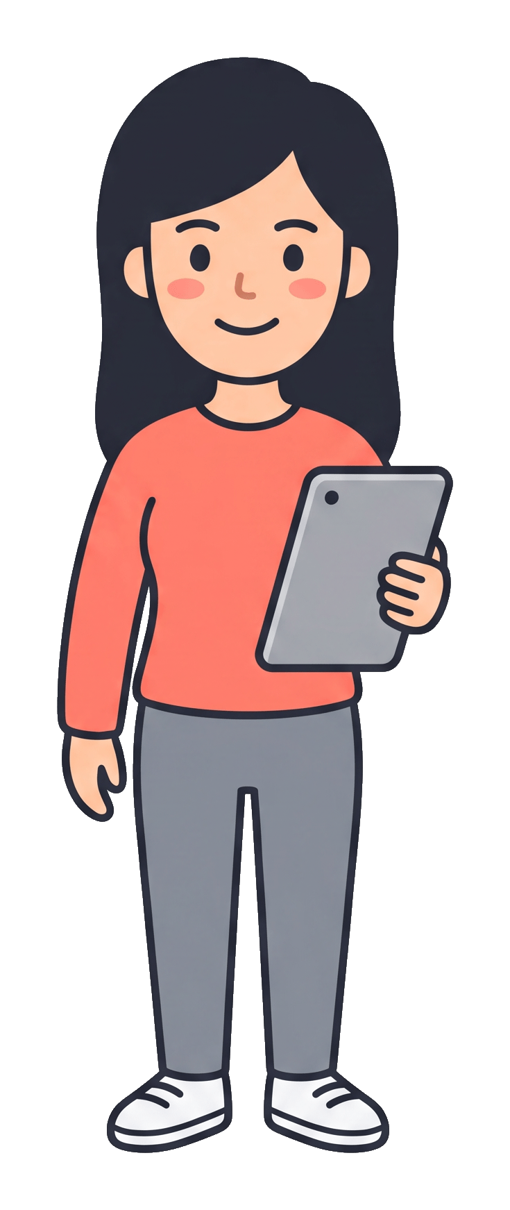 Lin, the client's marketing lead, holding a tablet.