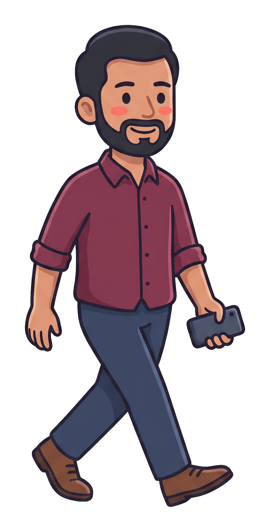 Nik, the client's sales lead, walking with his phone in hand.